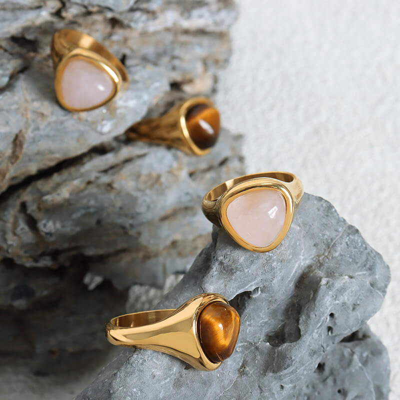 Natural Crystal Titanium Steel Ring for Couple