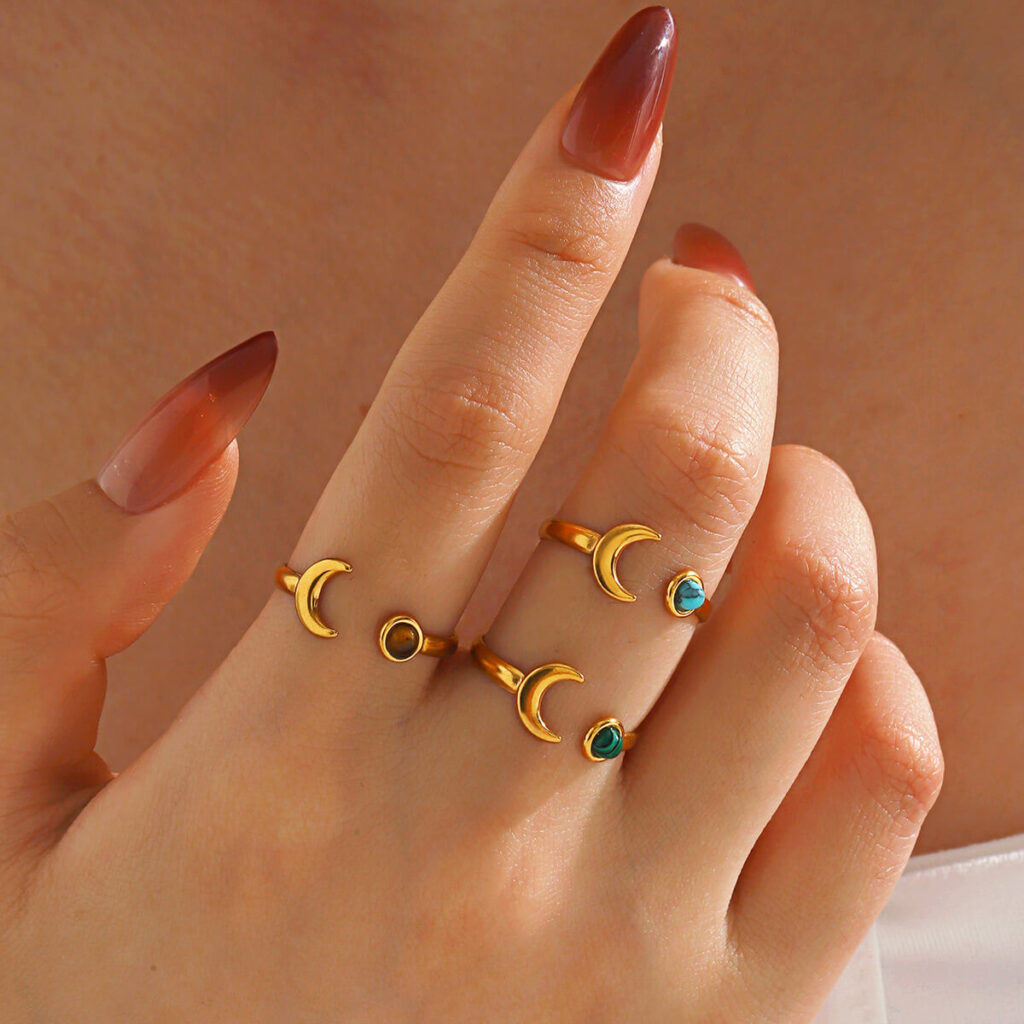 Stylish Stainless Steel Moon Crystal Ring