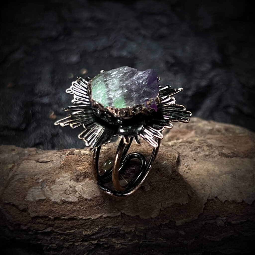 Vintage Bronze Ring with Stone Adjustable 3