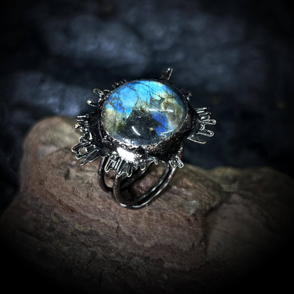 Vintage Bronze Ring with Stone Adjustable 6