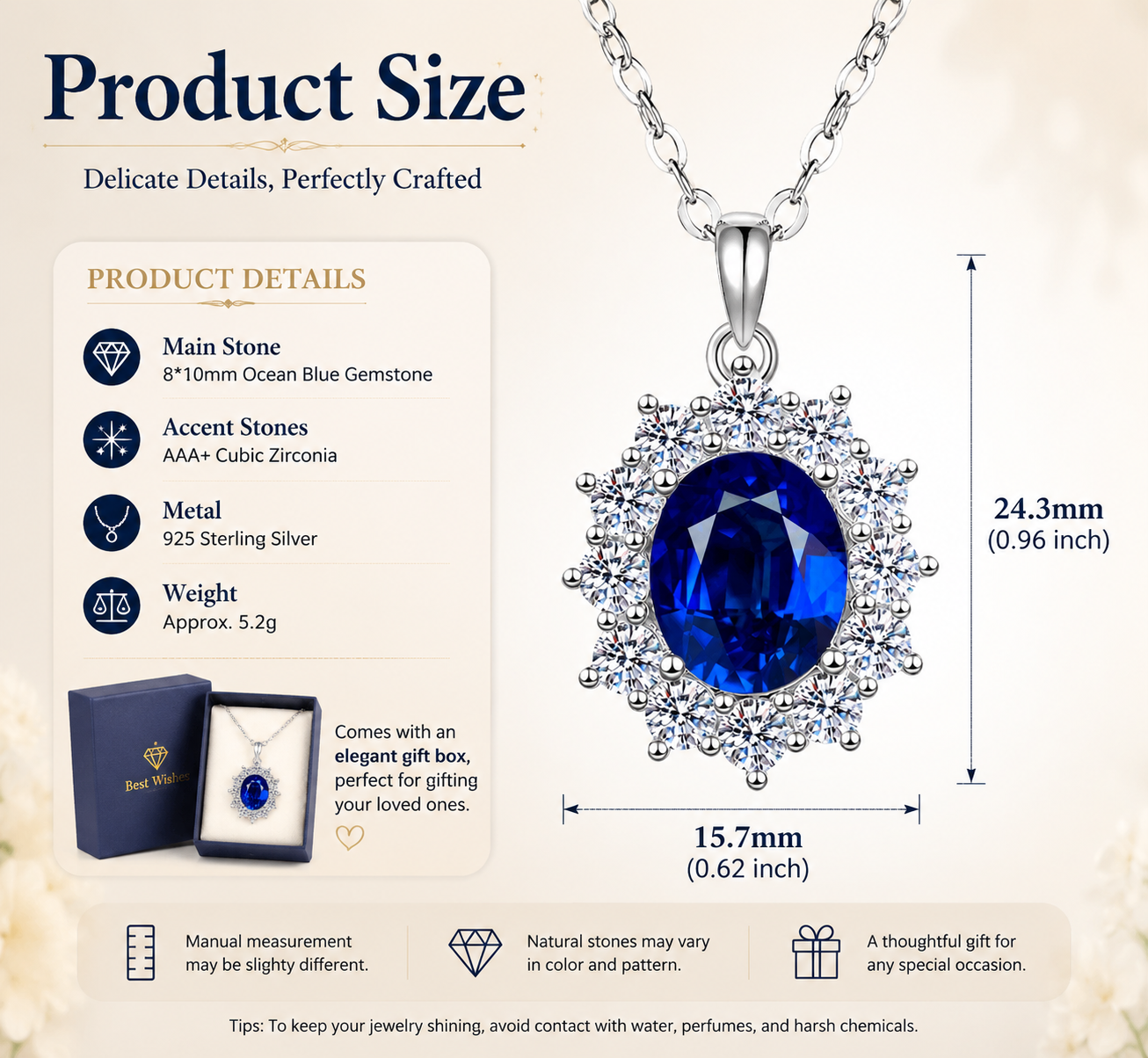 sterling silver blue sapphire necklace 1