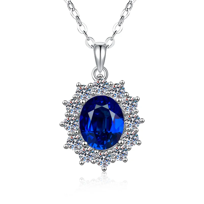 Luxury Sterling Silver Blue Sapphire Necklace