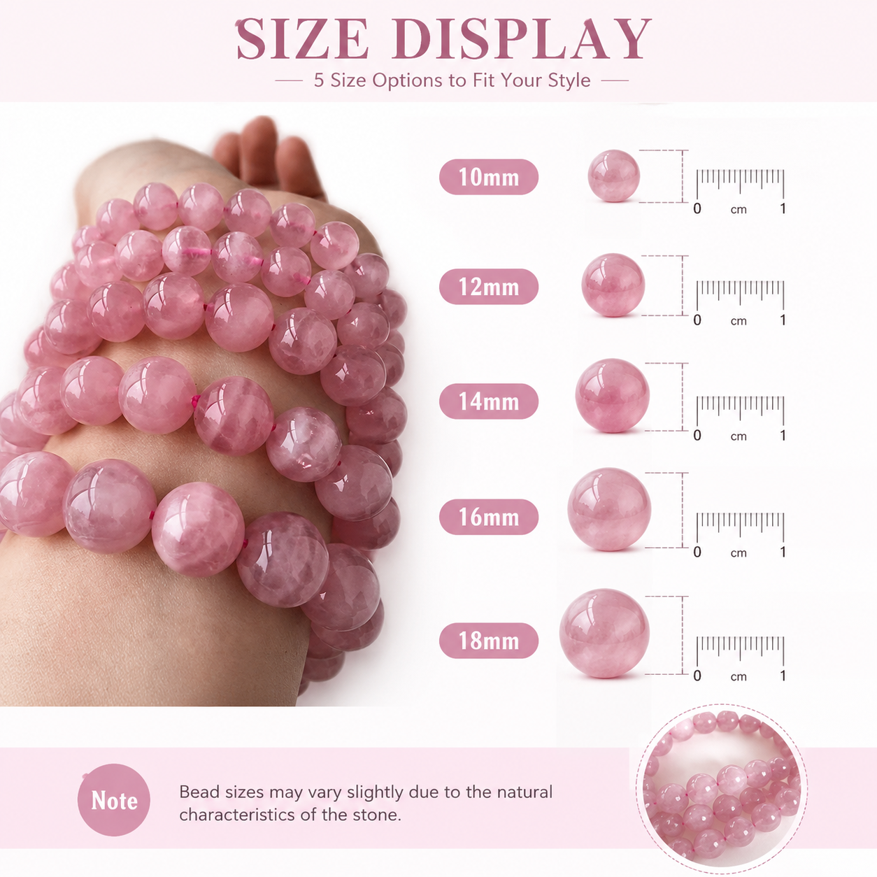 12-18mm Super Large Rose Quartz Beads Bracelet Bulk - Image 3