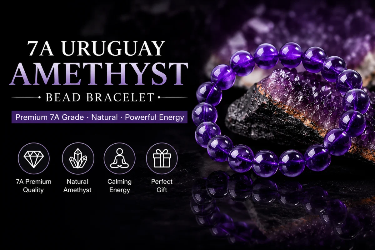7A Uruguay Amethyst Bracelet Round Beads banner 1