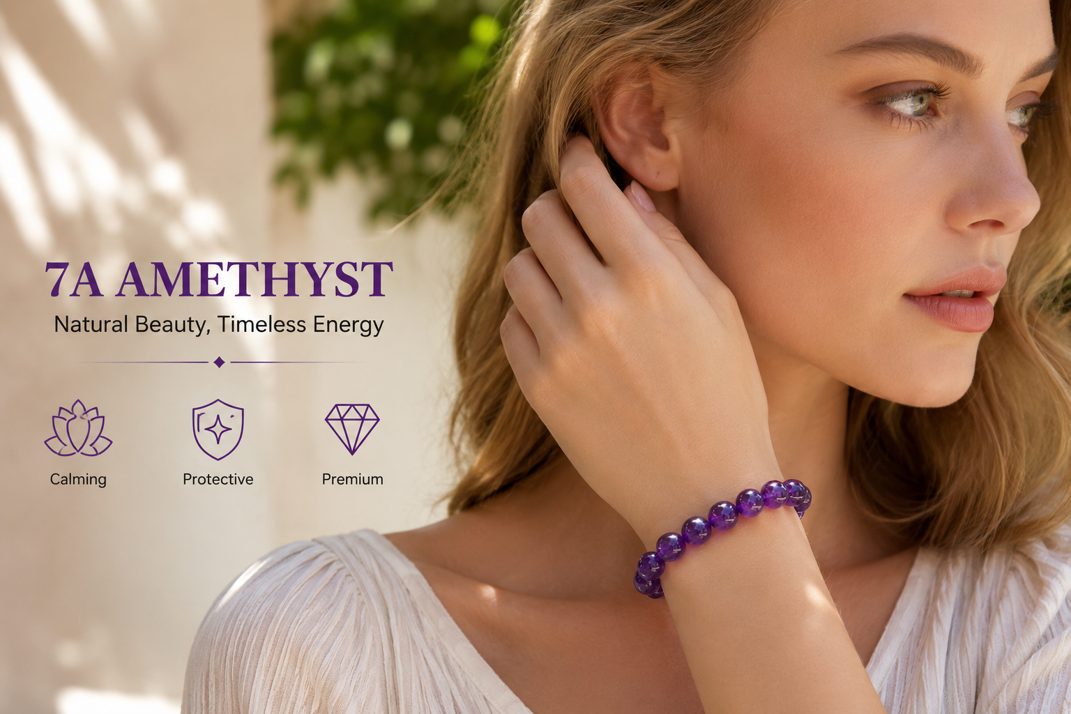 7A Uruguay Amethyst Bracelet Round Beads banner 2