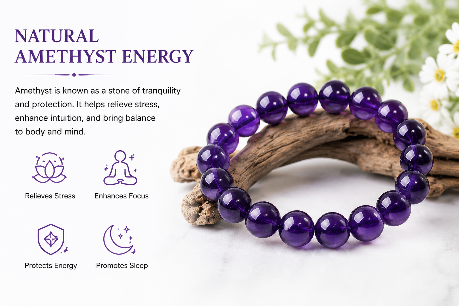 7A Uruguay Amethyst Bracelet Round Beads banner 4