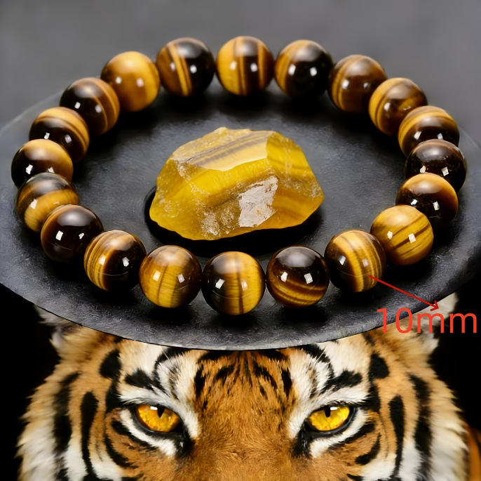 8-16mm Natural Tiger Eye Stone Men's Bracelet