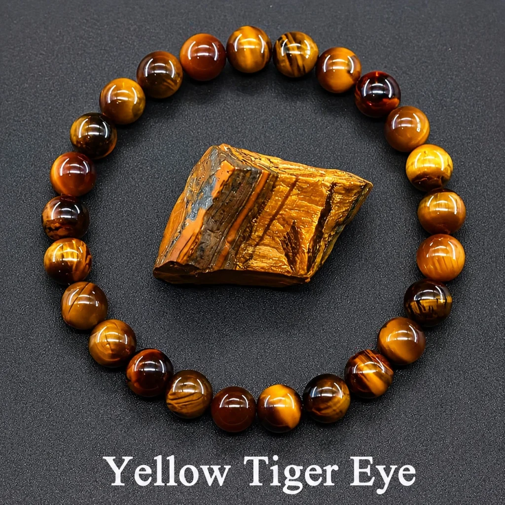 8 16mm Natural Tiger Eye Stone Mens Bracelet 10