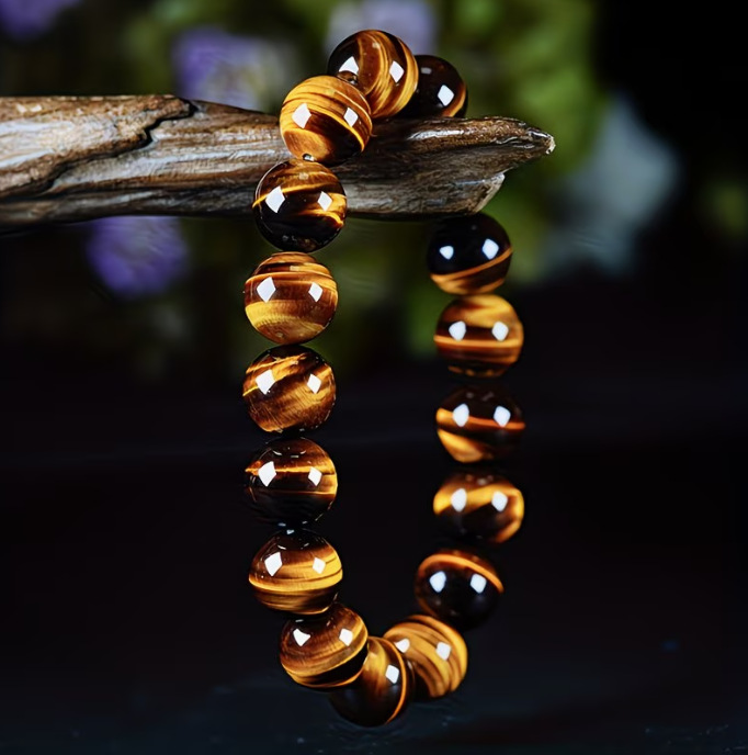 8 16mm Natural Tiger Eye Stone Mens Bracelet 4