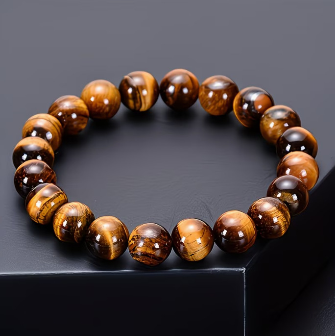 8-18mm Natural Tiger Eye Stone Men's Bracelet - Image 10