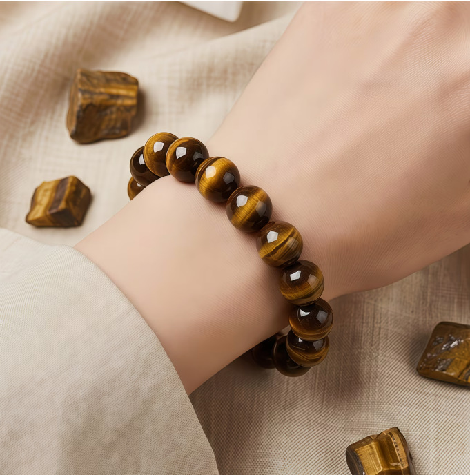 8-18mm Natural Tiger Eye Stone Men's Bracelet - Image 11
