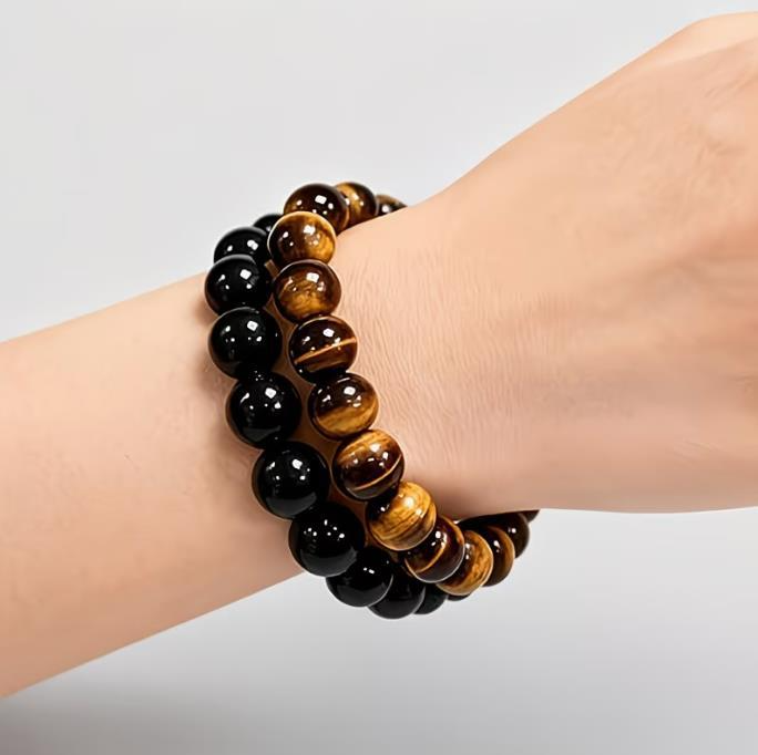8-18mm Natural Tiger Eye Stone Men's Bracelet - Image 9