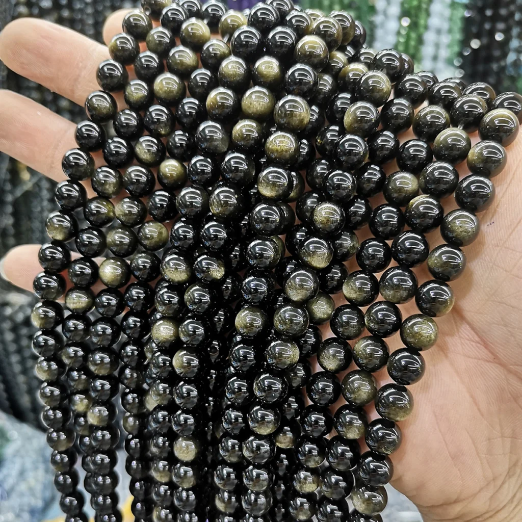Natural Gold Obsidian Beads Bulk 4
