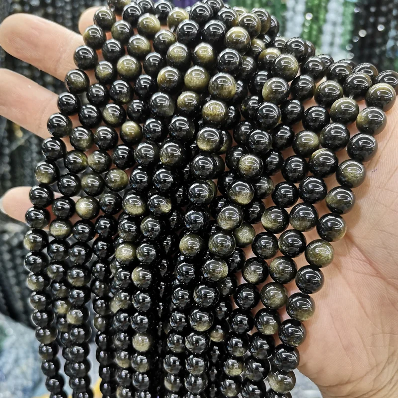 Natural Gold Obsidian Beads Bulk 4