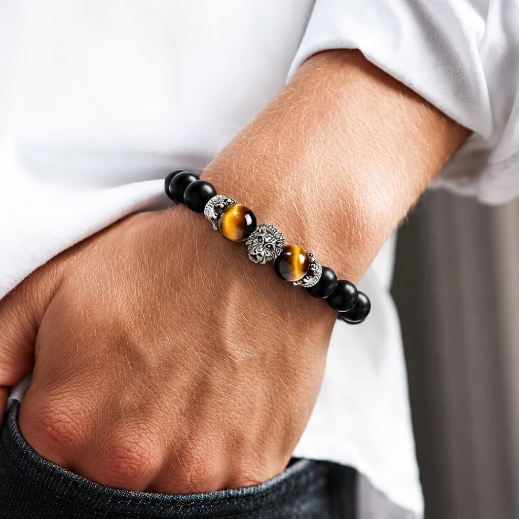 Alternative view of Real Tigers Eye Round Beads Bracelet for Men