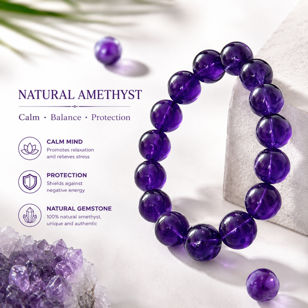 7A Uruguay Amethyst Bracelet Round Beads